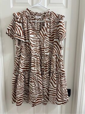 entro Brown and White Zebra Print Tiered Mini Dress